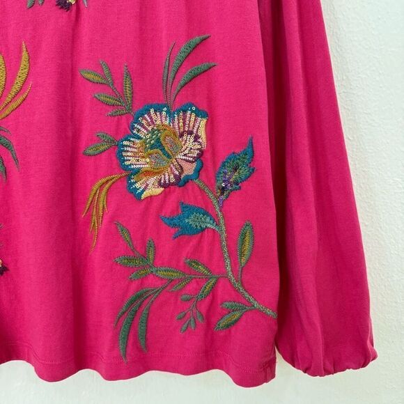 Johnny Was Sidonia Bishop Sleeve Sequin Pullover Sweater Vivacious Pink - M - Picture 3 of 9